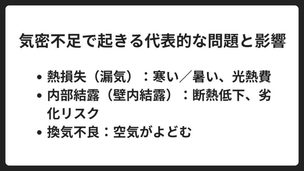 気密不足で起きる代表的な問題